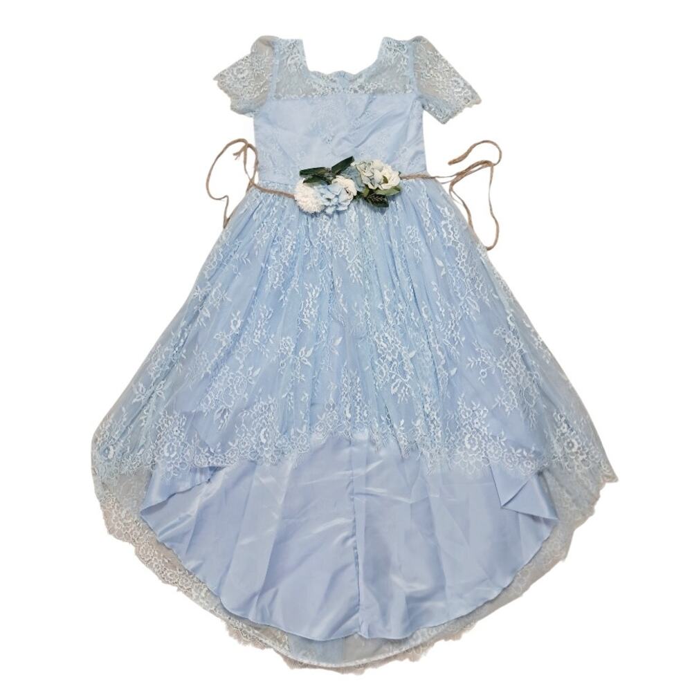 TRISH SCULLY Girls Blue Lace Party Dress Size 10 NWT Floral Special Occasion